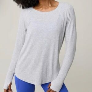 Aerie Women’s Ribbed Raglan Long Sleeve T-Shirt, Gray